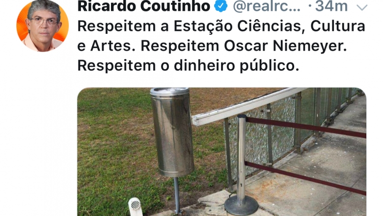RC exibe fotos da Estação Ciência em seu Twitter e insinua que gestão de João Pessoa desprezou o bem público