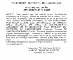Licitação do asfaltamento das 19 ruas de Cajazeiras acontece no dia 4 de junho