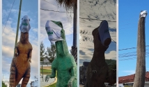 Prefeitura de Sousa veste máscaras de proteção nas réplicas de Dinossauros 