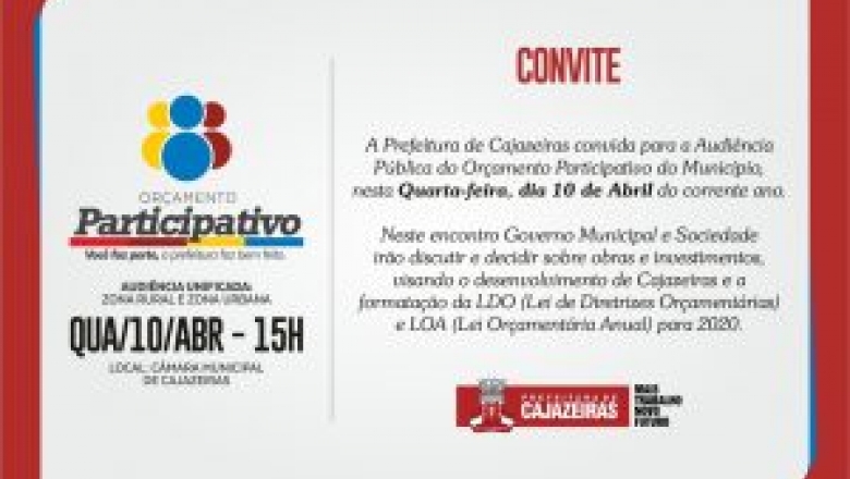Prefeitura de Cajazeiras realiza audiência unificada do Orçamento Participativo na próxima quarta