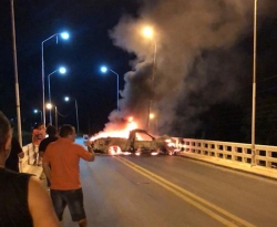Bandidos ateam fogo em carro para impedir chegada da polícia após explosão de banco em São João do Rio do Peixe