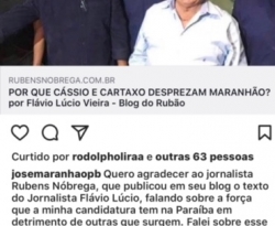Nas Redes Sociais: senador Maranhão elogia artigo de jornalista e diz que mantém pré-candidatura ao governo: "A minha candidatura tem força"