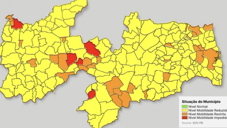 Bandeiras amarelas voltam a predominar em 84% dos municípios paraibanos na 23ª avaliação do Plano Novo Normal 