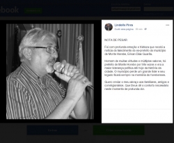 Lindolfo usa redes sociais para lamentar morte de Erivan Guarita: " Maior liderança política de Monte Horebe"
